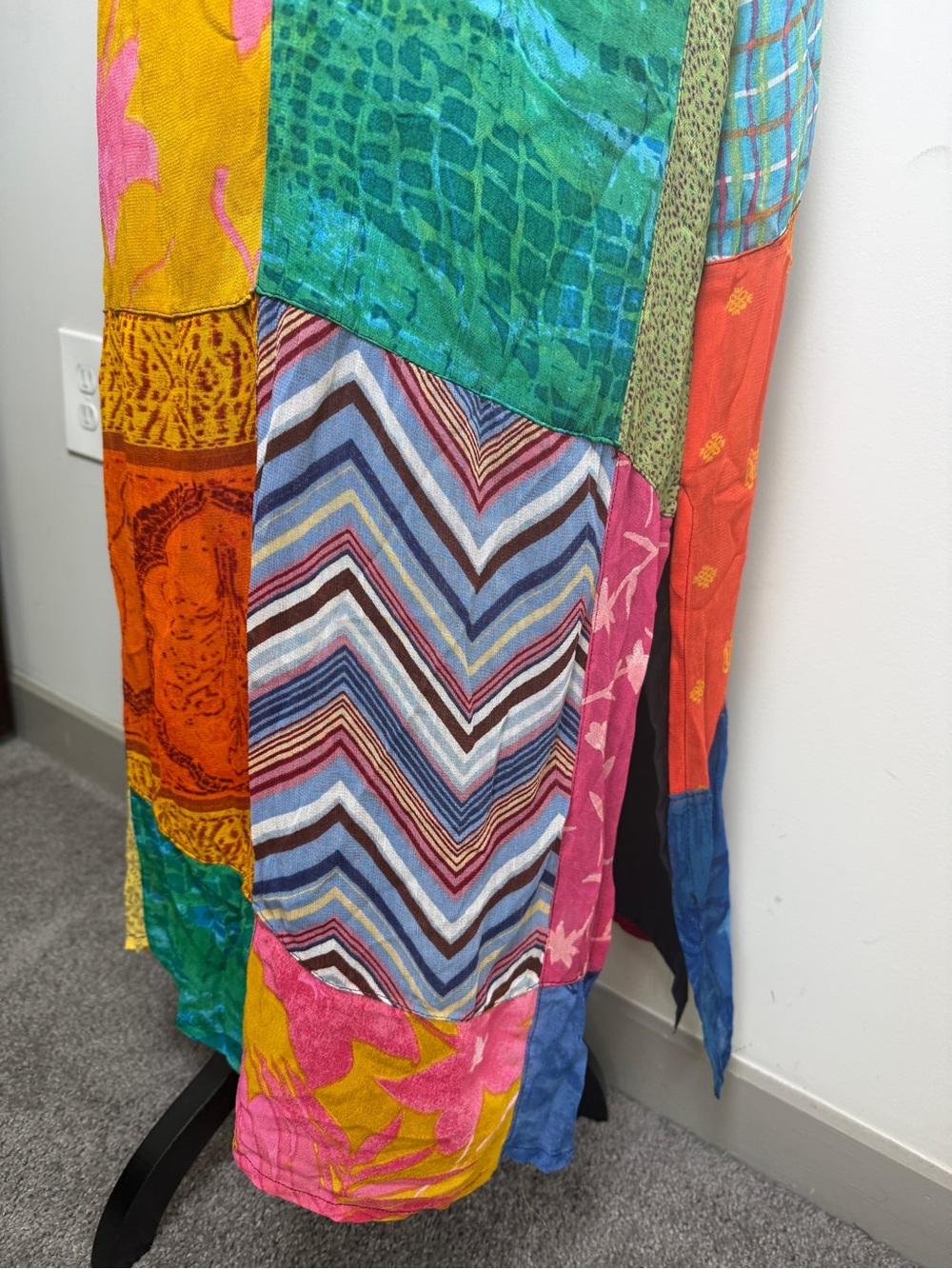 Sacred Threads Boho Hippie Patchwork Maxi Dress Sleeveless Rayon Multicolor Sz L - Picture 3 of 8